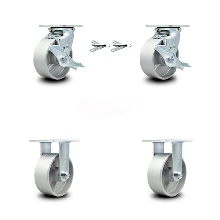 Service Caster 5 Inch Semi Steel Caster Set with 2 Brakes/Swivel Lock 2 Rigid SCC-30CS520-SSR-TLB-BSL-2-R-2